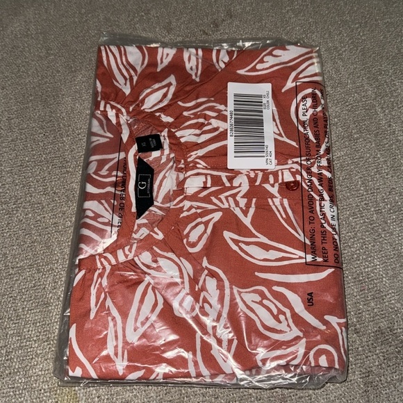 G by Giuliana Red Orange White Floral Poplin Blouse Boho XS - Picture 2 of 2